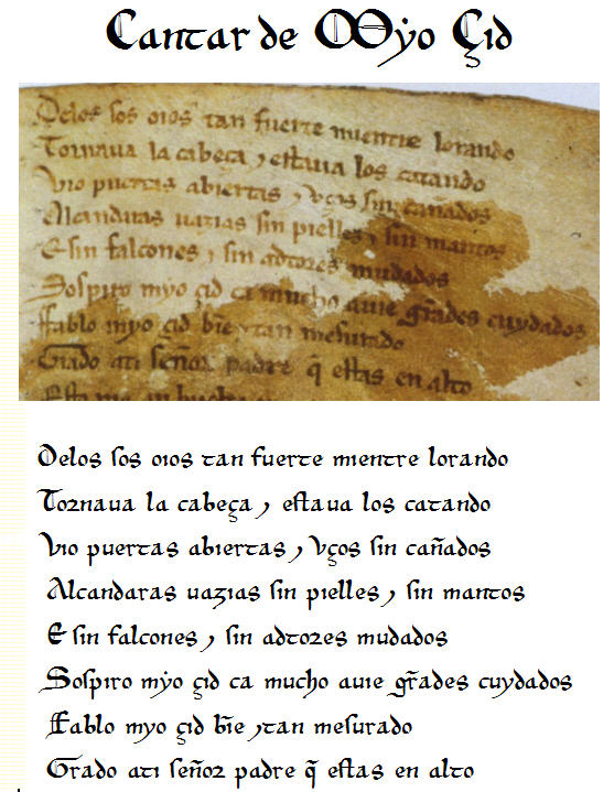primeros versos del manuscrito de Mio Cid